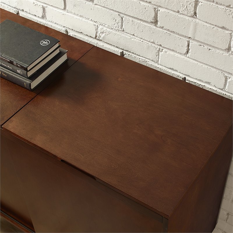 Bowery Hill Mid-Century Wood Media Console Table in Mahogany / Gold