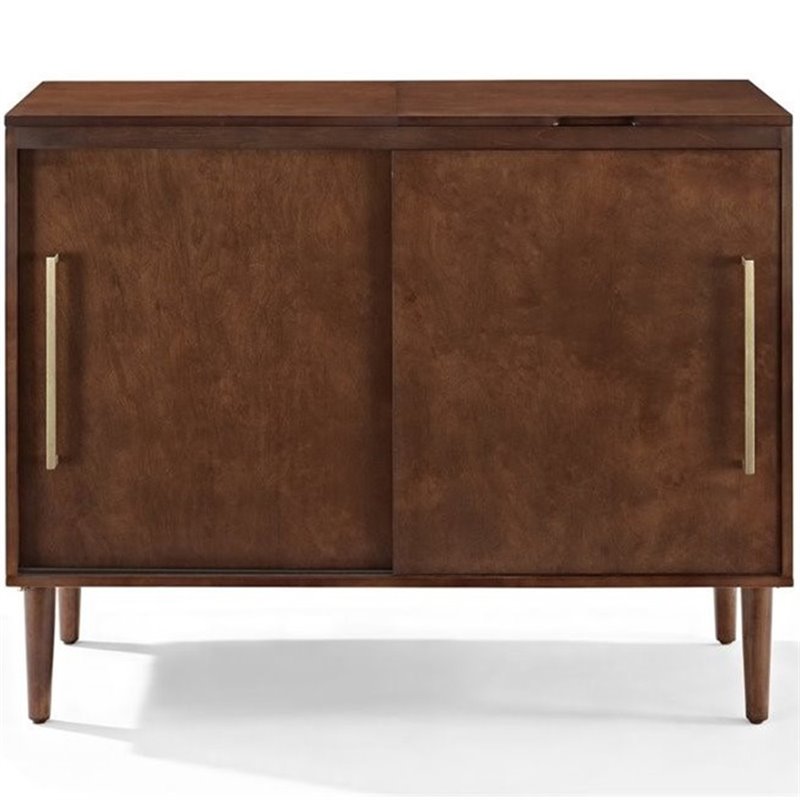 Bowery Hill Mid-Century Wood Media Console Table in Mahogany / Gold