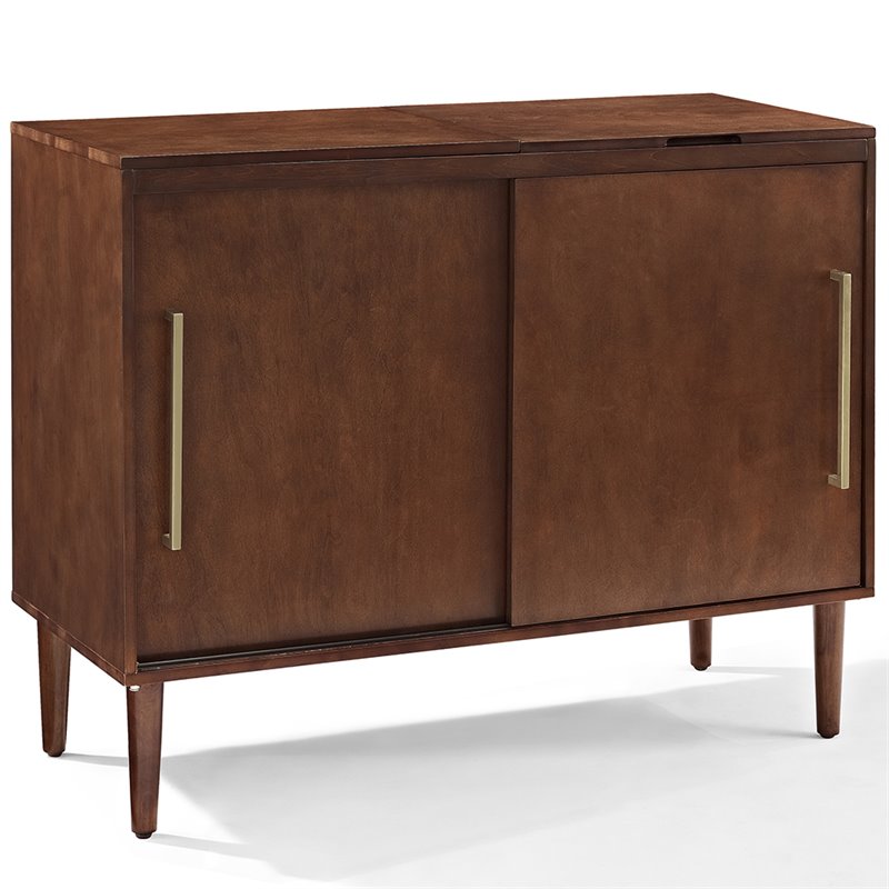Bowery Hill Mid-Century Wood Media Console Table in Mahogany / Gold