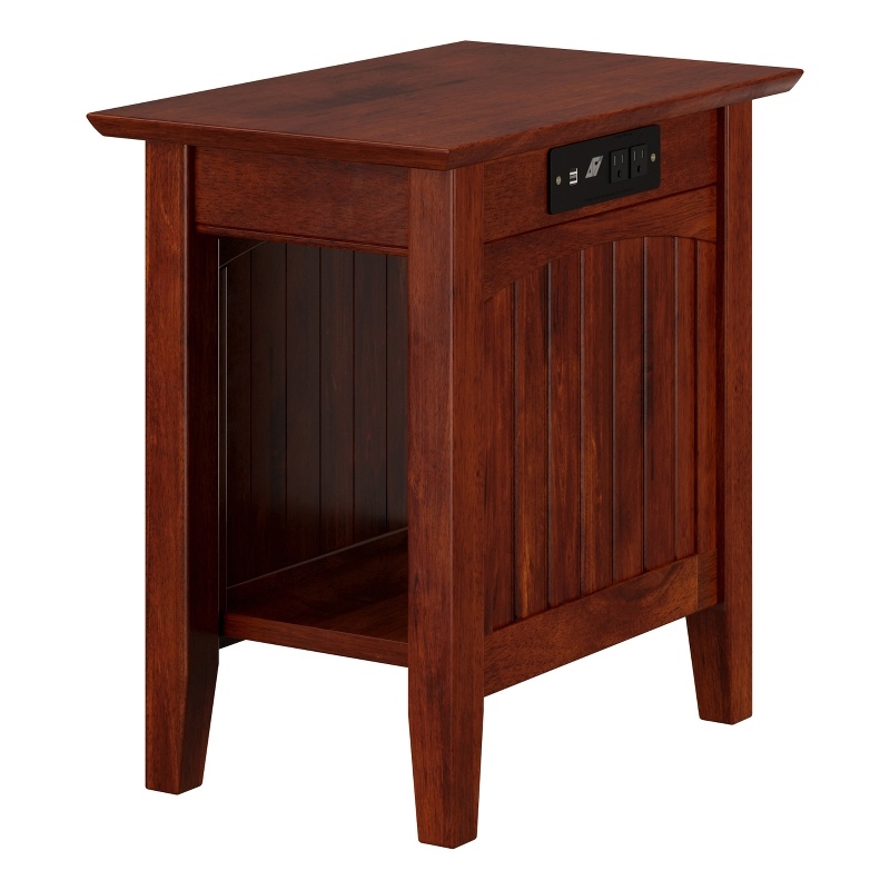 Bowery Hill Solid Wood Chair Side Table with USB Charger in Walnut