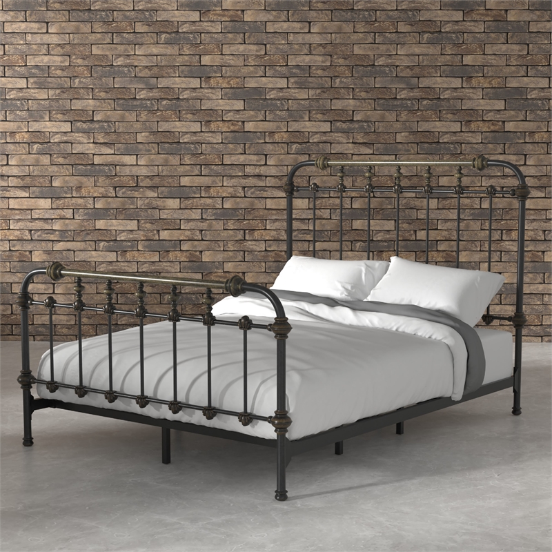 Bowery Hill Transitional Metal Twin Spindle Bed in Antique Black