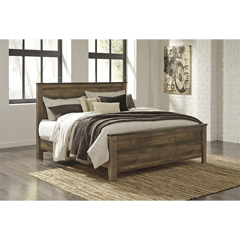 Bowery Hill Farmhouse Wood King Size Panel Bed in Brown Finish