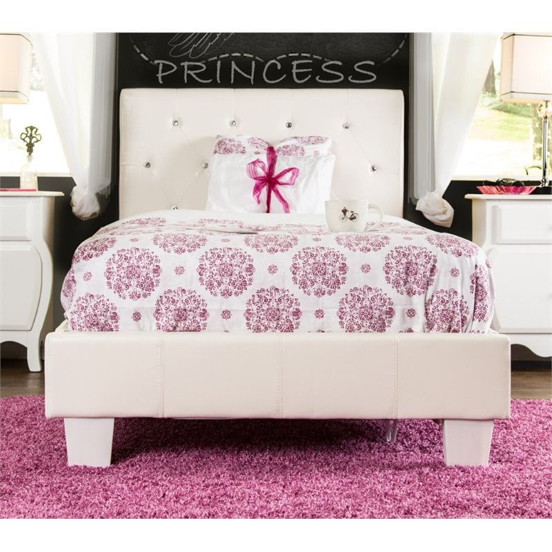 Bowery Hill Contemporary Faux Leather Twin Platform Bed in White