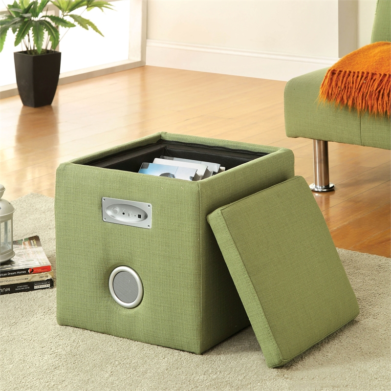 Bowery Hill Contemporary Fabric Square Speaker Ottoman in Green