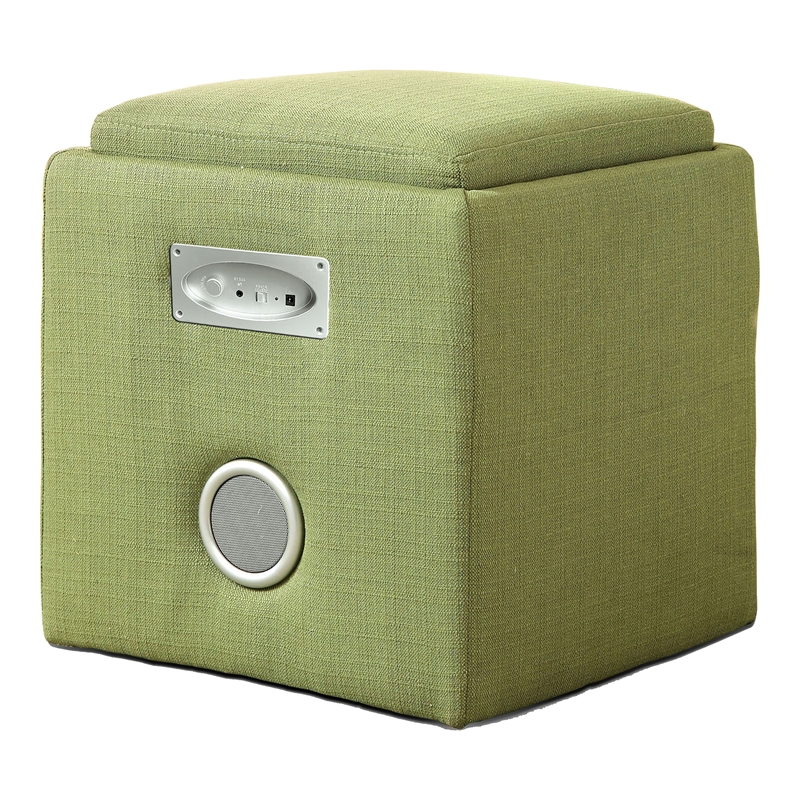 Bowery Hill Contemporary Fabric Square Speaker Ottoman in Green