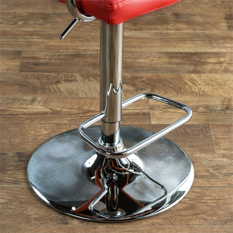 Bowery Hill Modern Chrome Stand Adjustable Faux Leather Bar Stool in Red