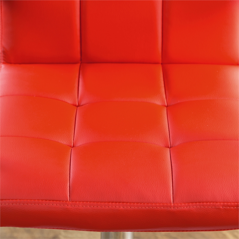 Bowery Hill Modern Chrome Stand Adjustable Faux Leather Bar Stool in Red