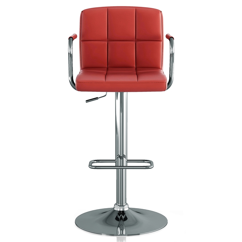 Bowery Hill Modern Chrome Stand Adjustable Faux Leather Bar Stool in Red