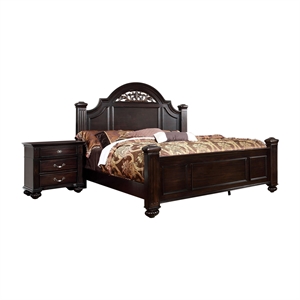 Bowery Hill 2pc Dark Walnut Solid Wood Bedroom Set - King Bed + Nightstand