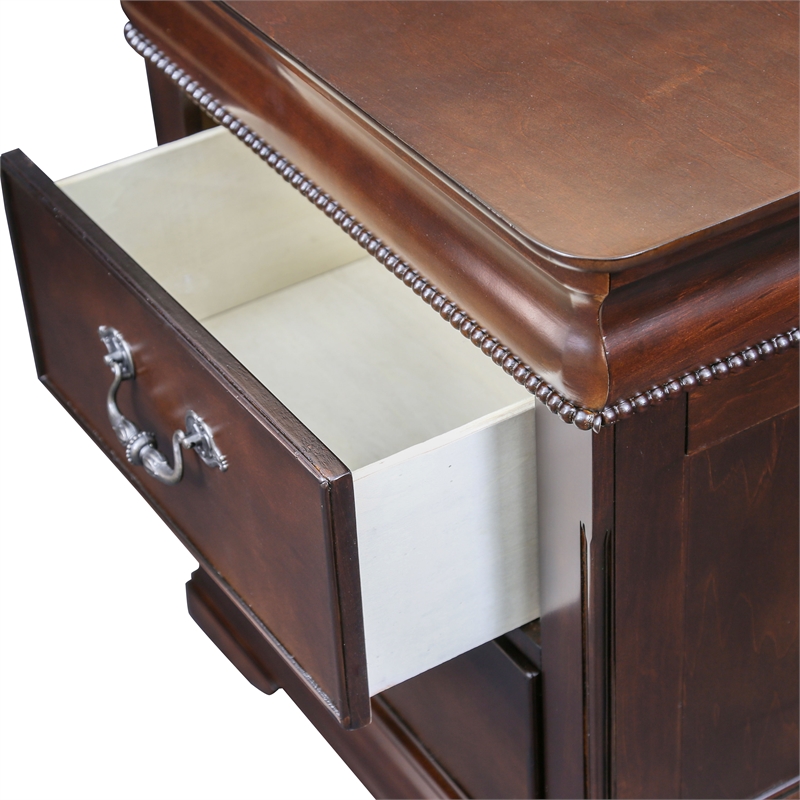 Bowery Hill 3pc Cherry Wood Panel Bedroom Set - Queen Bed + Nightstand + Chest