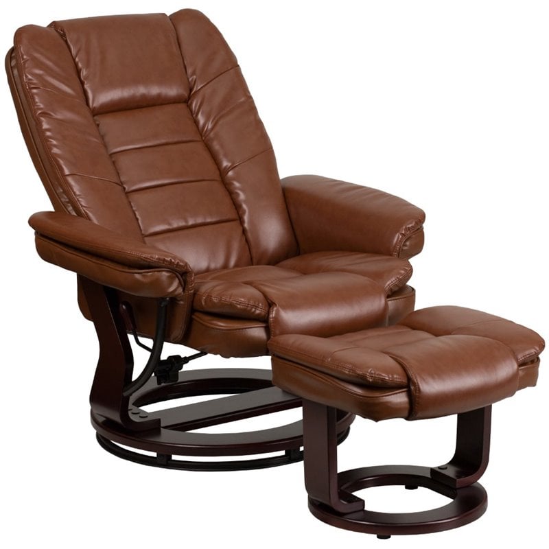 Bowery Hill Contemporary Leather Recliner in Vintage Brown Finish