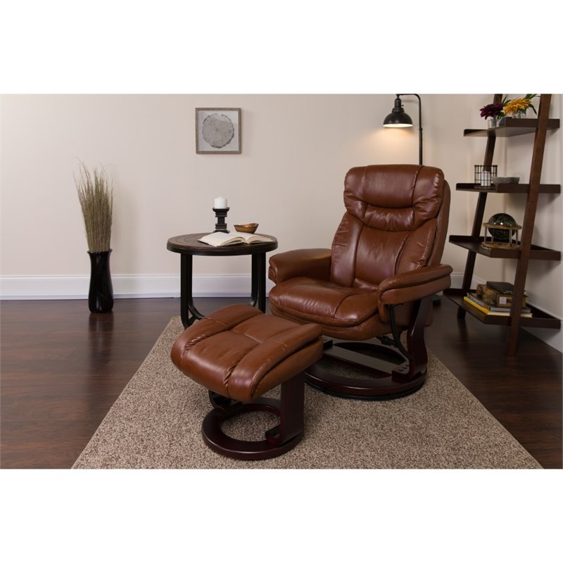 Bowery Hill Contemporary Leather Recliner in Vintage Brown Finish