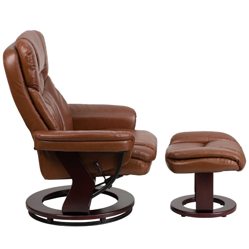 Bowery Hill Contemporary Leather Recliner in Vintage Brown Finish