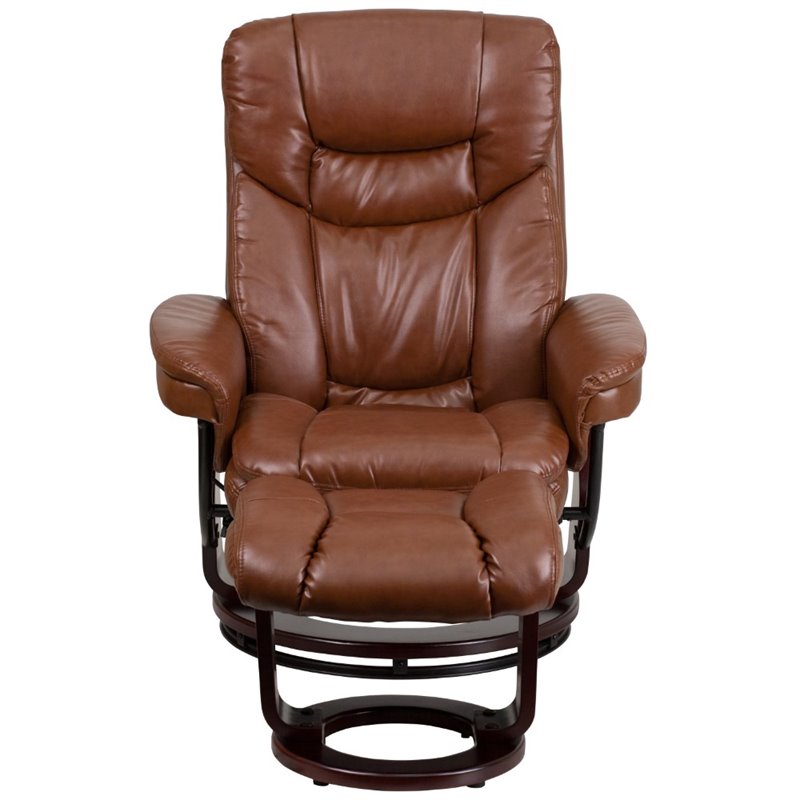 Bowery Hill Contemporary Leather Recliner in Vintage Brown Finish