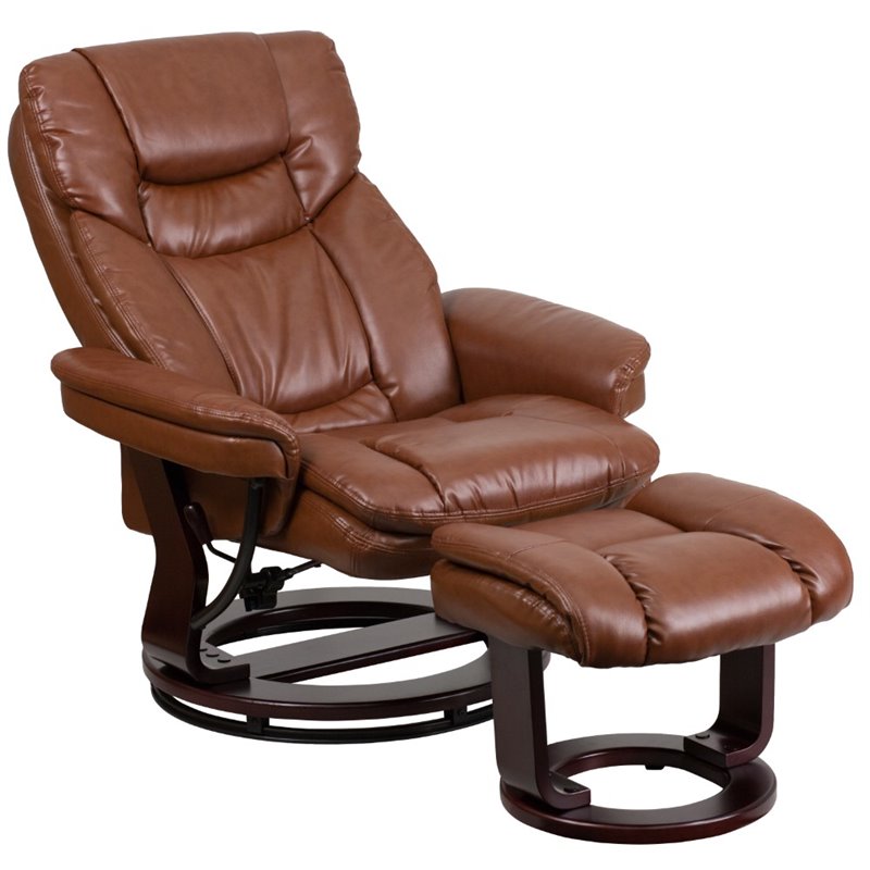 Bowery Hill Contemporary Leather Recliner in Vintage Brown Finish