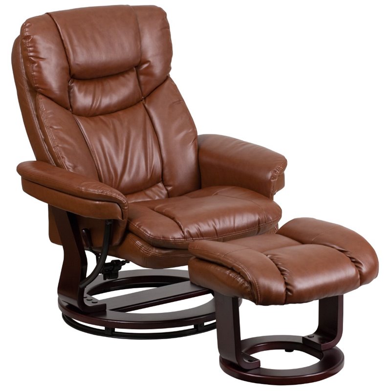 Bowery Hill Contemporary Leather Recliner in Vintage Brown Finish