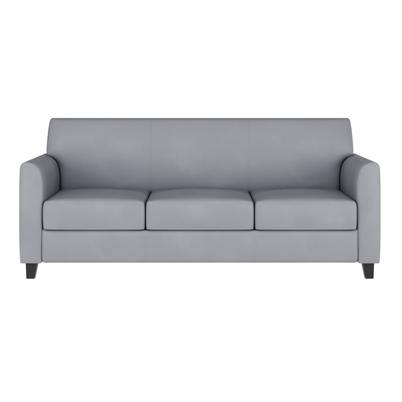 Bowery Hill Contemporary Leather Reception Sofa in Gray Finish