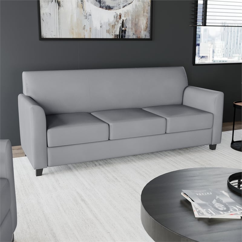 Bowery Hill Contemporary Leather Reception Sofa in Gray Finish