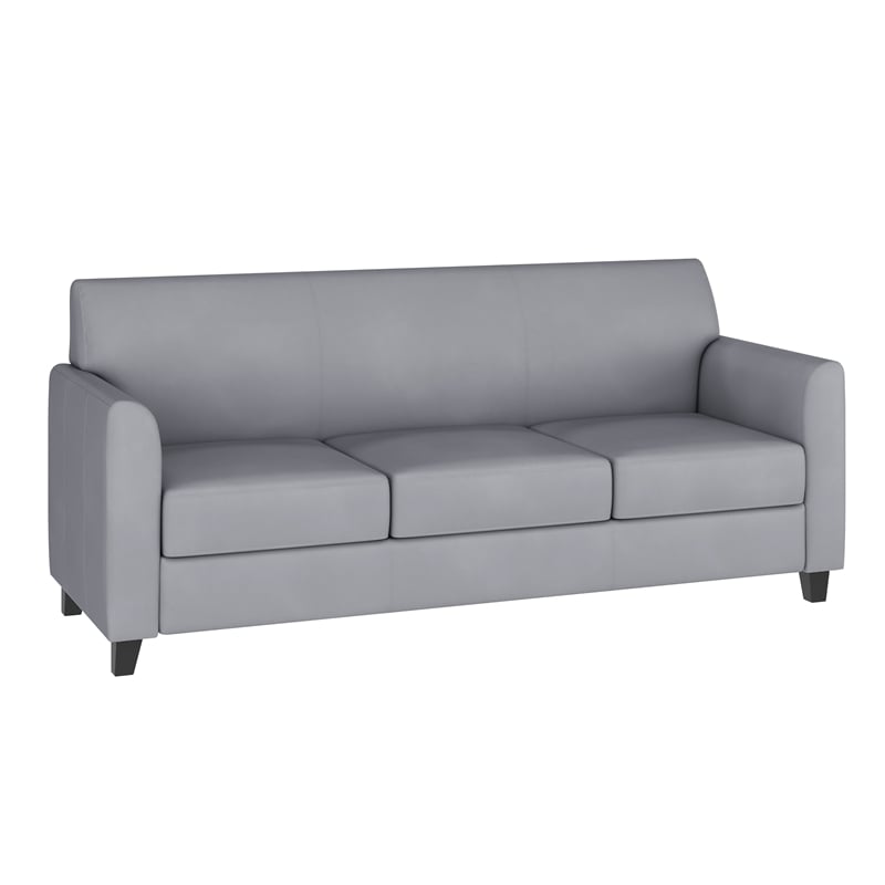 Bowery Hill Contemporary Leather Reception Sofa in Gray Finish