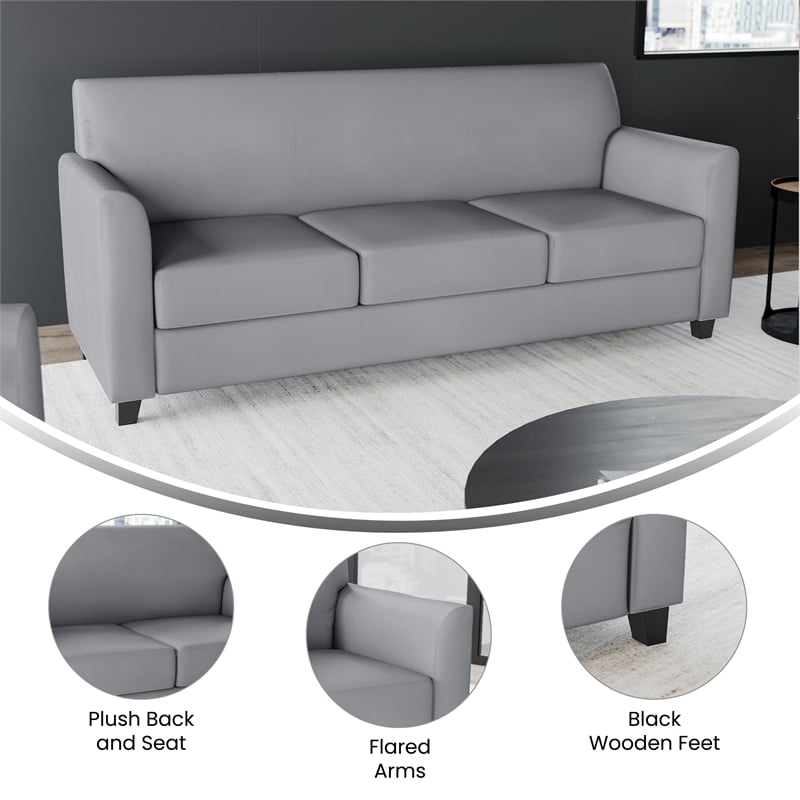 Bowery Hill Contemporary Leather Reception Sofa in Gray Finish