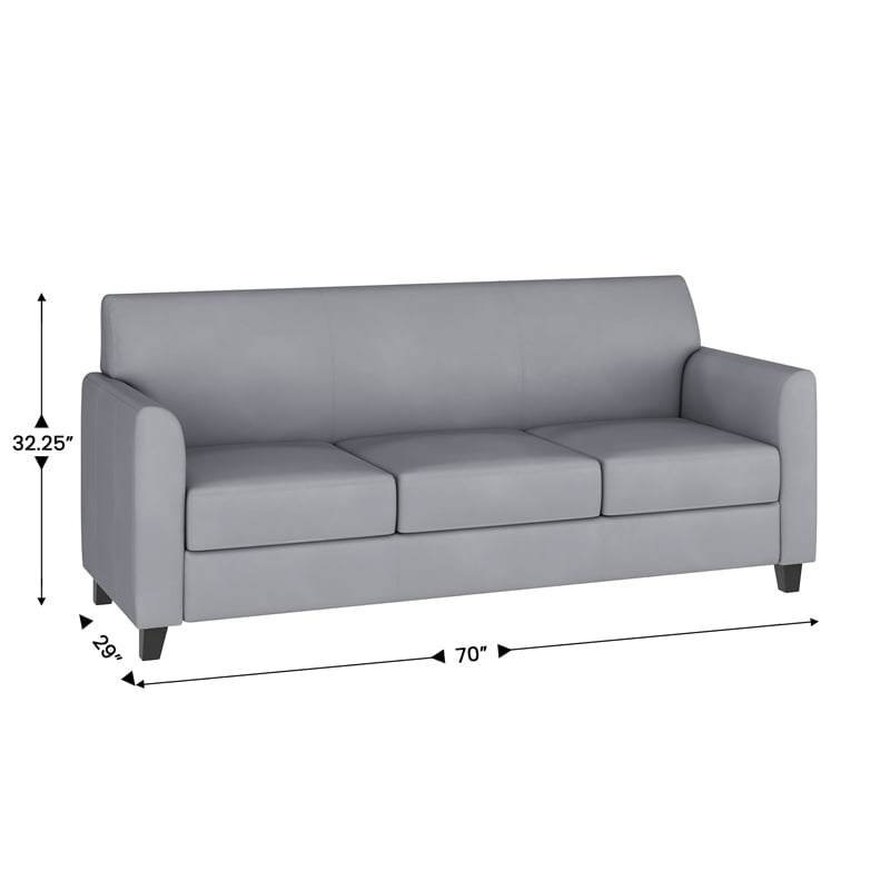 Bowery Hill Contemporary Leather Reception Sofa in Gray Finish