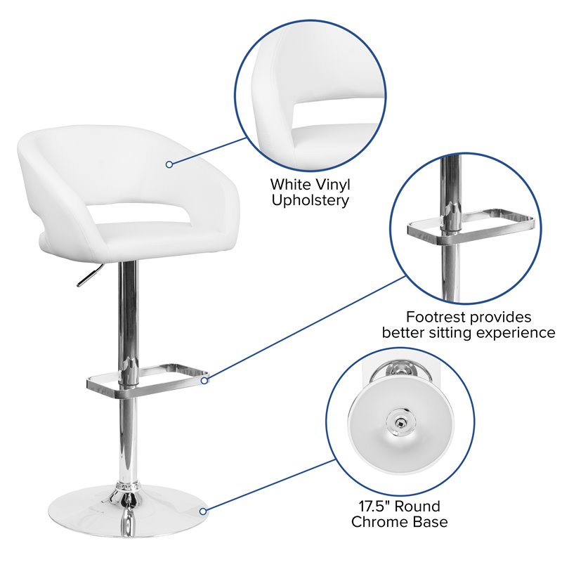 Bowery Hill Contemporary Faux Leather Adjustable Bar Stool in White