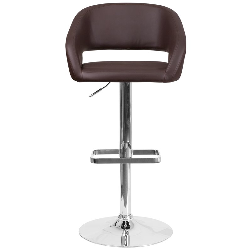 Bowery Hill Contemporary Faux Leather Adjustable Bar Stool in Brown
