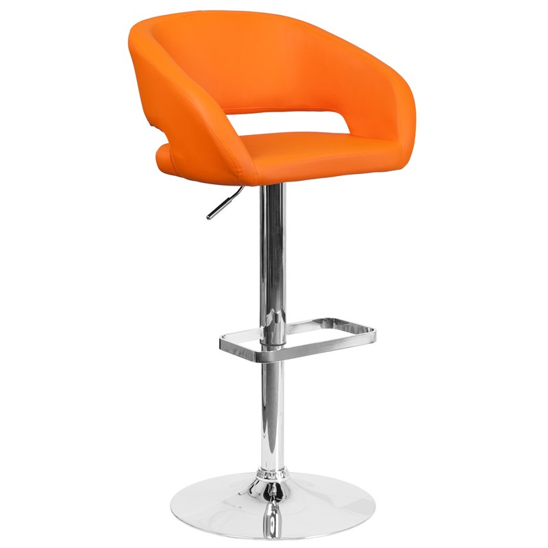 Bowery Hill Contemporary Faux Leather Adjustable Bar Stool in Orange