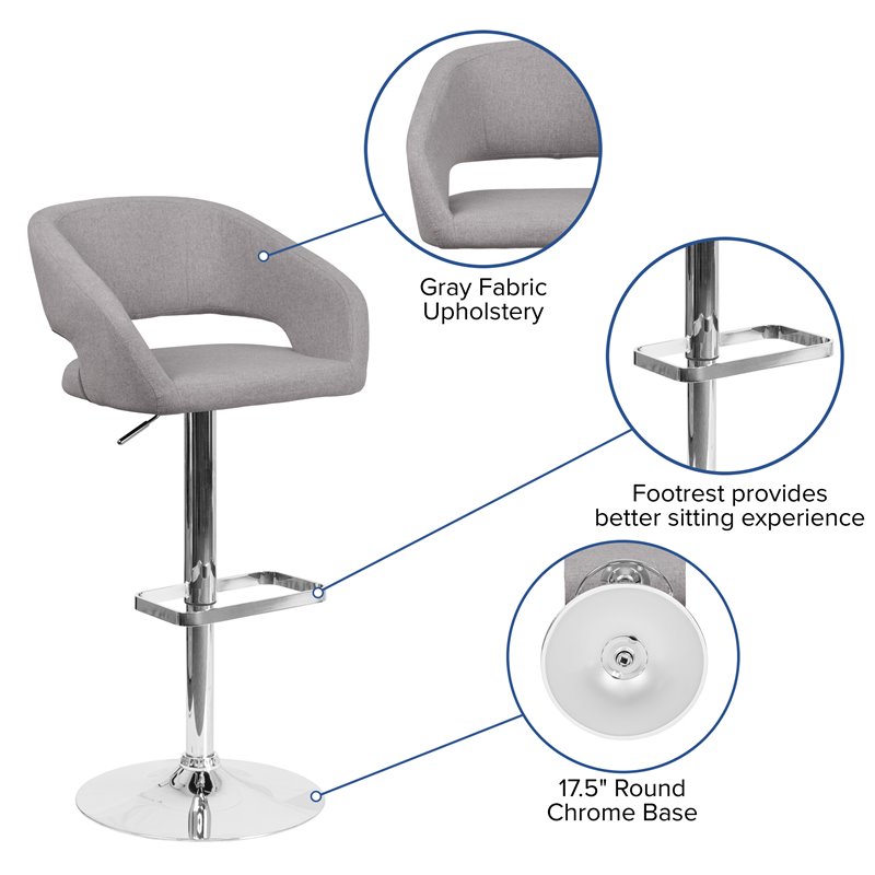 Bowery Hill Contemporary Fabric Adjustable Bar Stool in Gray