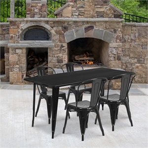 Bowery Hill Contemporary 5 Piece 31.5&quot x 63&quot Metal Dining Set in Black