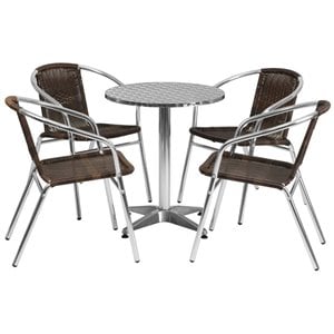 bowery hill 5 piece round patio bistro set in aluminum and brown