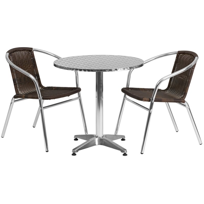 Bowery Hill 3 Piece Round Patio Dining Set in Aluminum and Brown