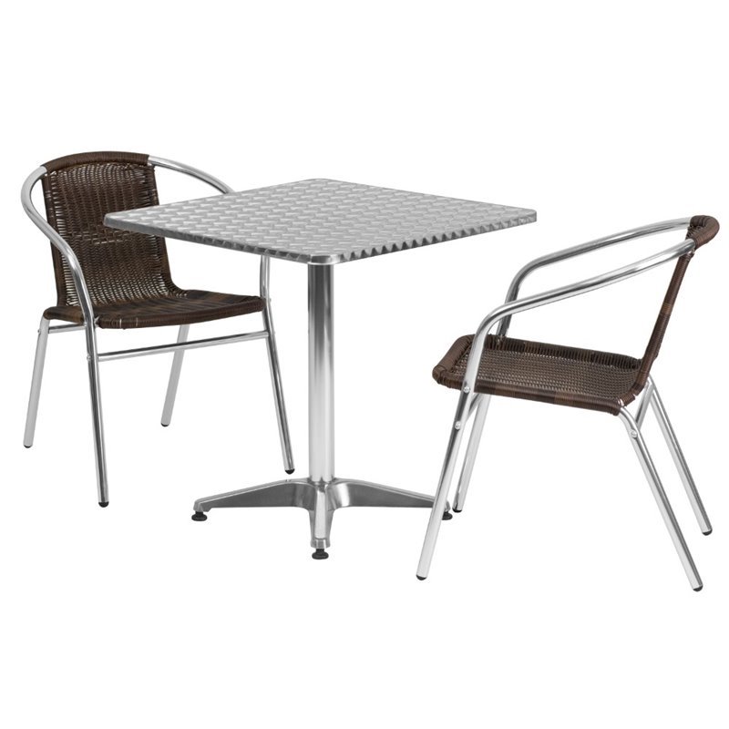 Bowery Hill 3 Piece Square Patio Dining Set in Aluminum and Brown