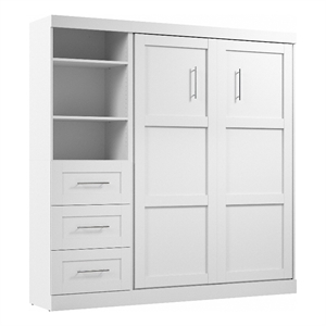 Bowery Hill Full Murphy Bed and Shelving Unit with Drawers (84W) in White