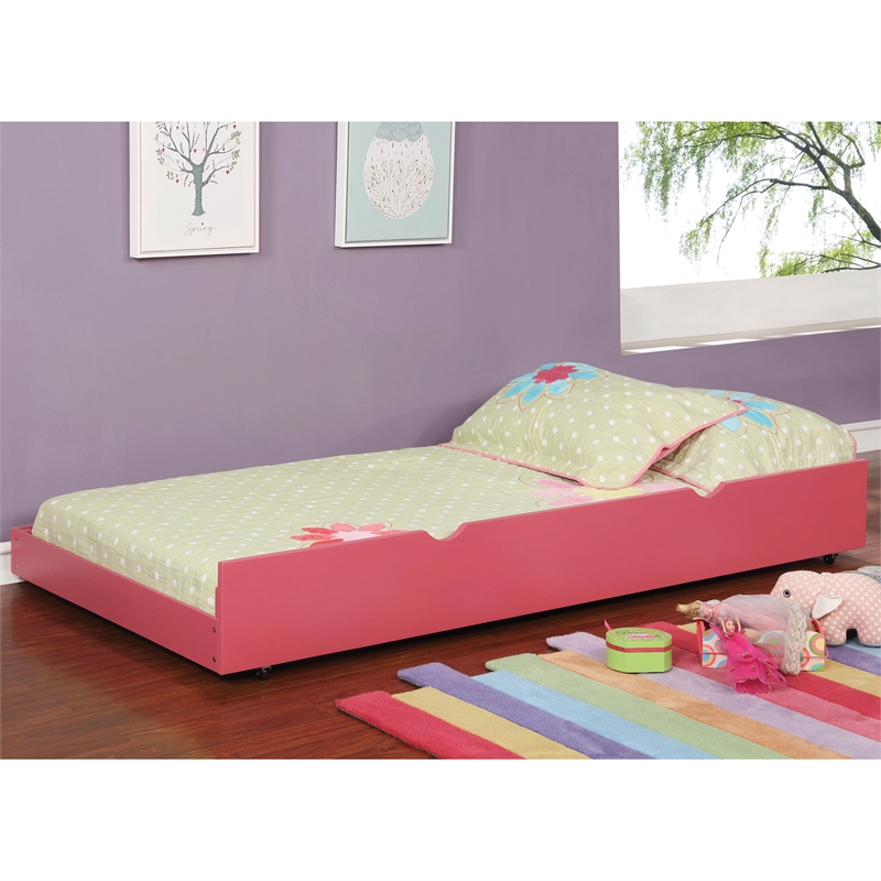 Bowery Hill Transitional Solid Wood Twin Trundle in Pink Finish