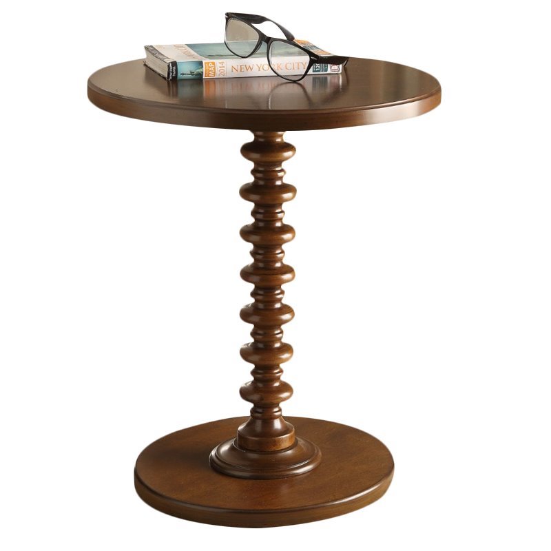 Bowery Hill Contemporary Round Wood Pedestal End Table in Walnut