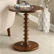 Bowery Hill Contemporary Round Wood Pedestal End Table in Walnut