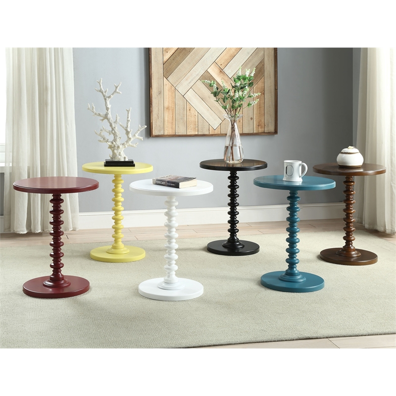 Bowery Hill Contemporary Wood Round Top Pedestal End Table in Red