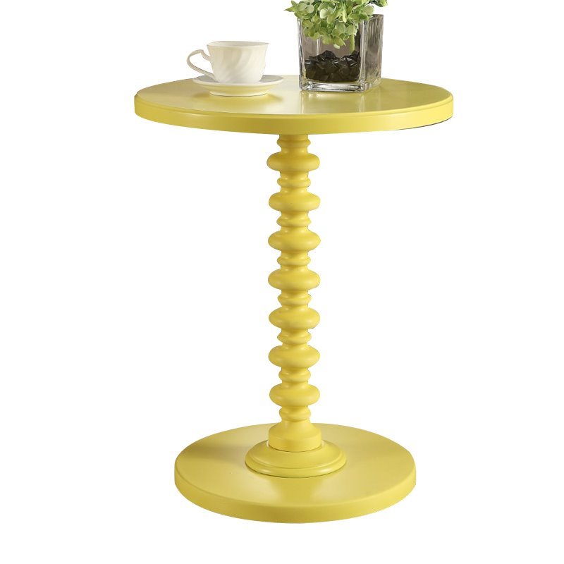 Bowery Hill Contemporary Wood Round Pedestal End Table in Yellow