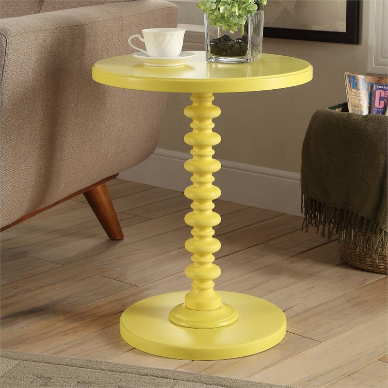 Bowery Hill Contemporary Wood Round Pedestal End Table in Yellow