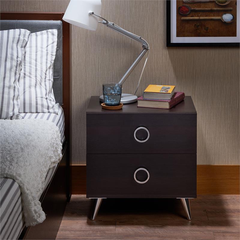 Bowery Hill Wood 2-Drawer Nightstand with Ring Pull Handles in Espresso