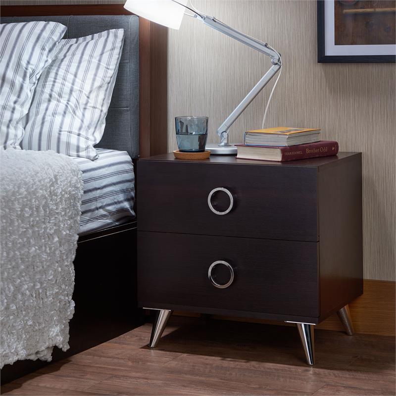 Bowery Hill Wood 2-Drawer Nightstand with Ring Pull Handles in Espresso