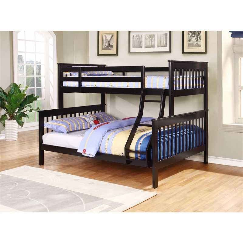 Bowery Hill Transitional Twin Over Full Wood Bunk Bed in Black Finish