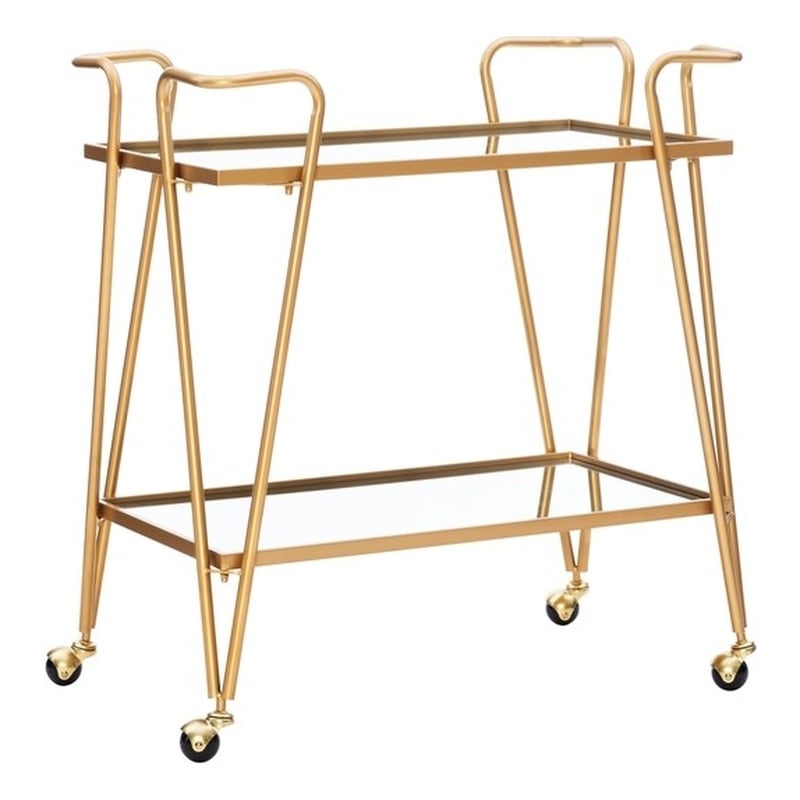 Bowery Hill Mid-Century Mirrored Metal Bar Cart in Gold Finish