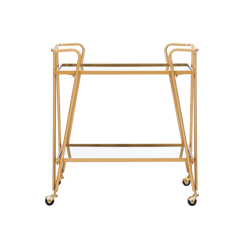 Bowery Hill Mid-Century Mirrored Metal Bar Cart in Gold Finish