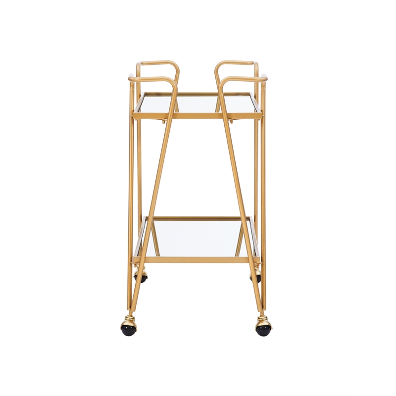 Bowery Hill Mid-Century Mirrored Metal Bar Cart in Gold Finish