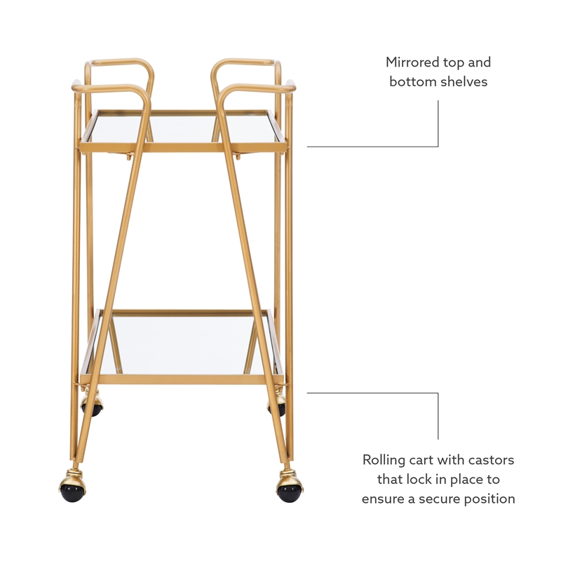 Bowery Hill Mid-Century Mirrored Metal Bar Cart in Gold Finish