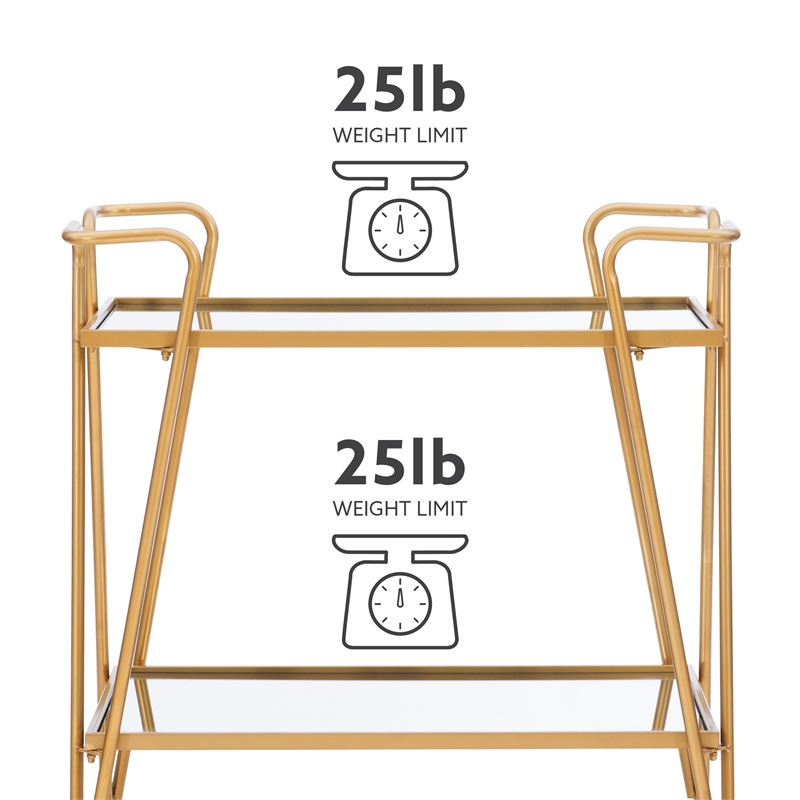 Bowery Hill Mid-Century Mirrored Metal Bar Cart in Gold Finish
