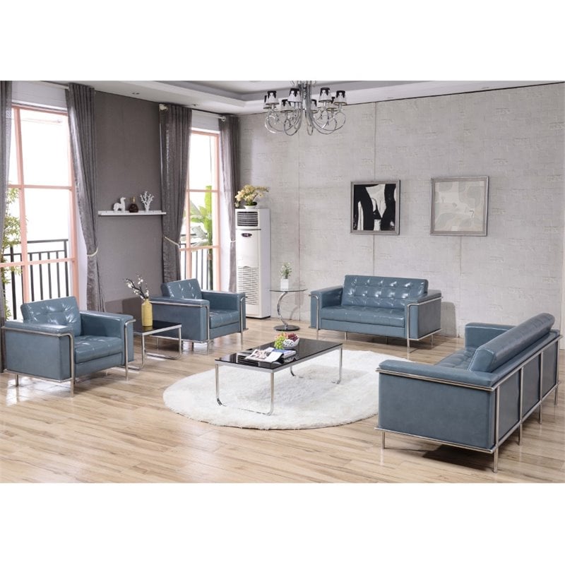 Bowery Hill Contemporary Faux Leather Upholstered Sofa in Gray