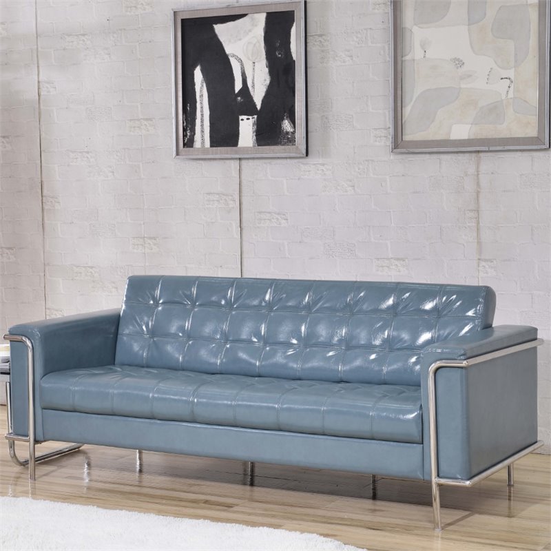 Bowery Hill Contemporary Faux Leather Upholstered Sofa in Gray